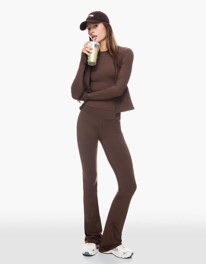 Technical flare trousers-Brown