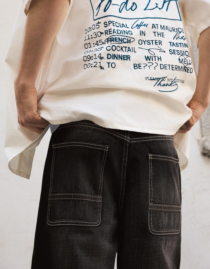 Denim skater bermuda-Zwart