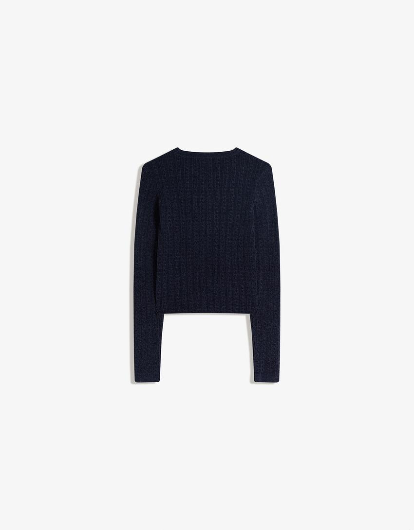 Pulover chenille model împletit-Albastru