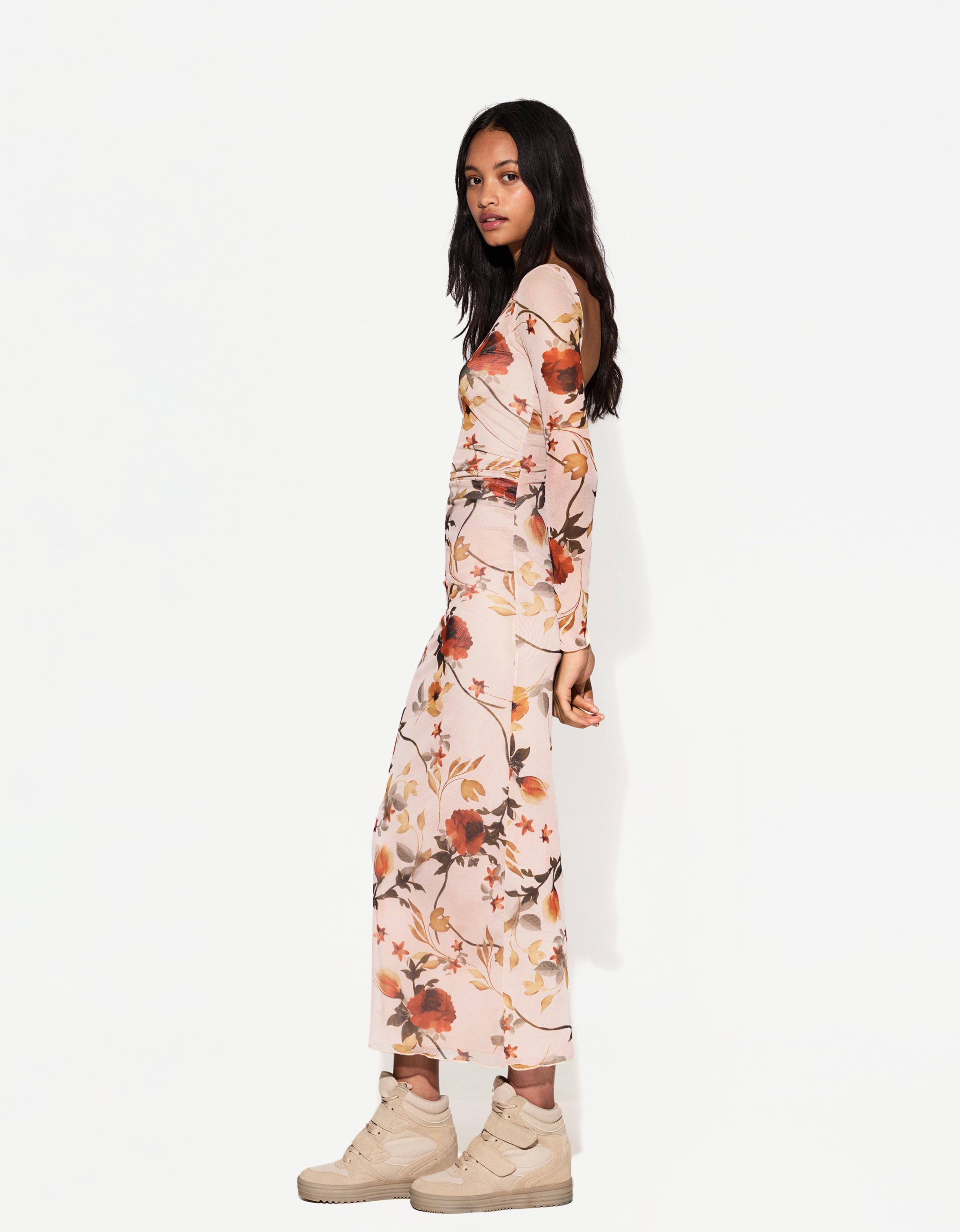 Bershka Midikleid Mit Print Damen Xs Rosa