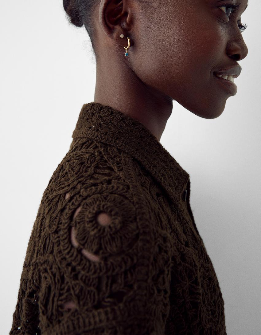 Chemise manches courtes crochet-Marron-2