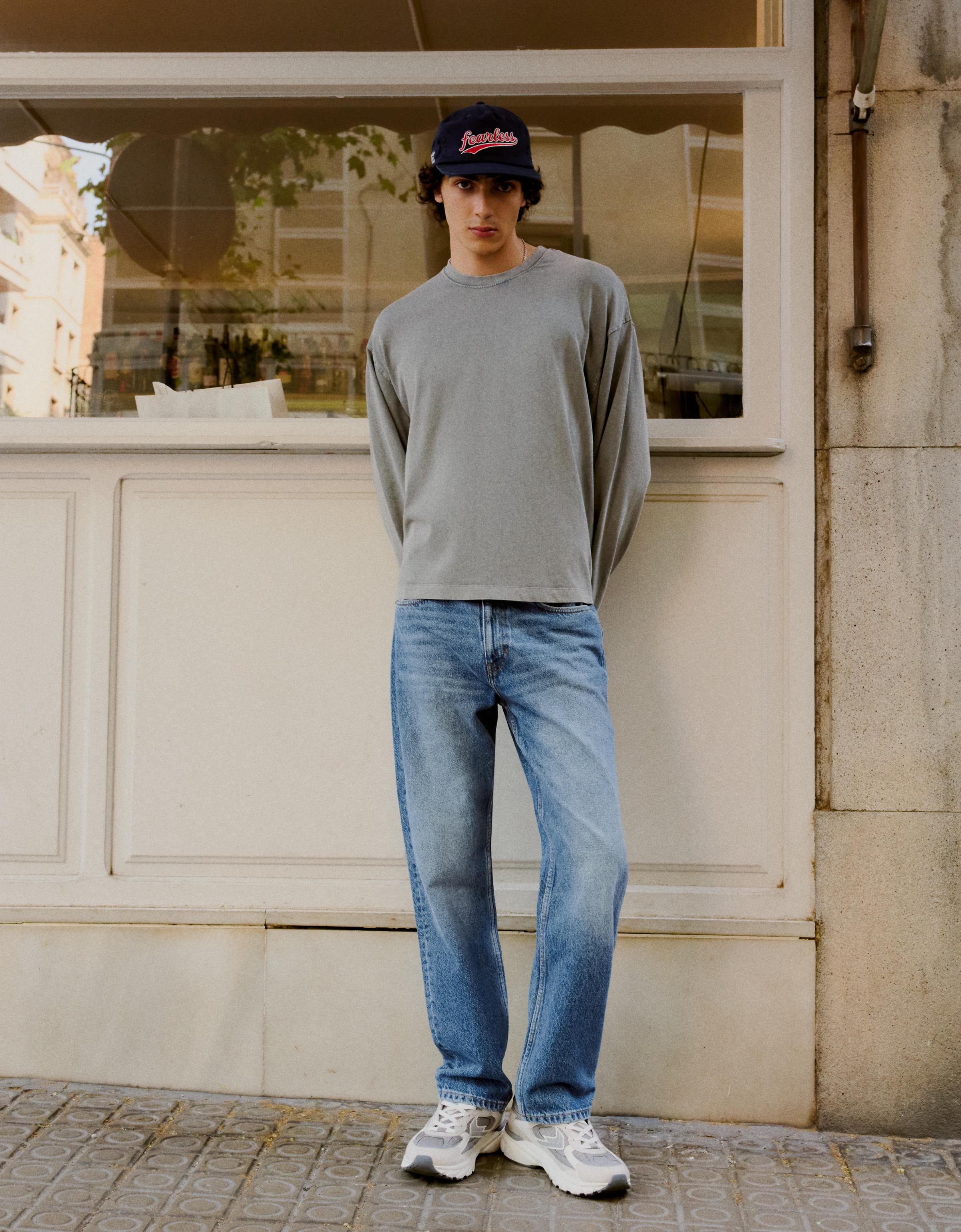 Bershka Jeans Straight Hombre 32 Azul