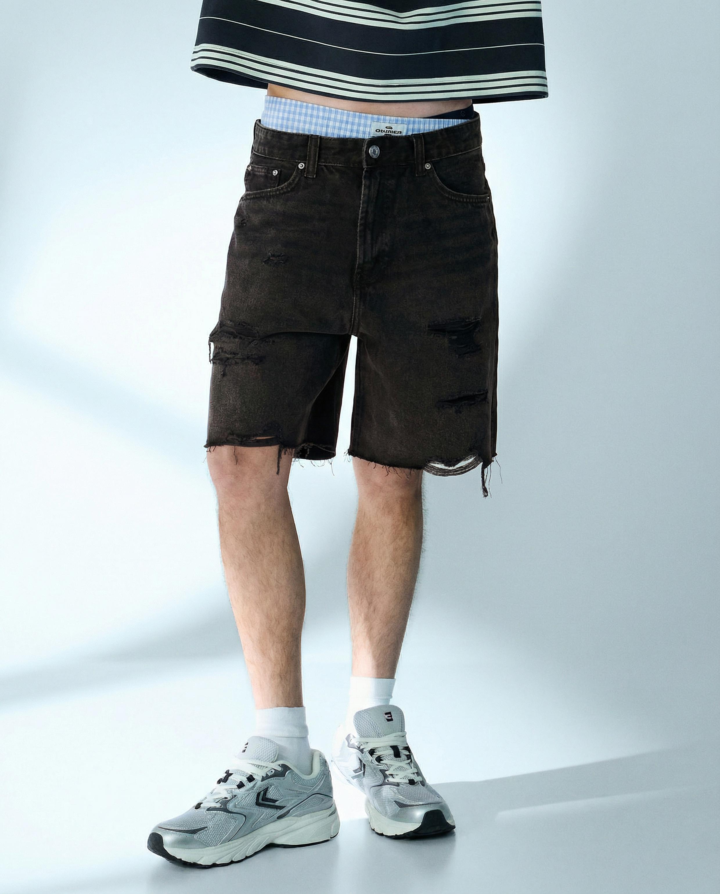 Ripped denim Bermuda shorts — Black