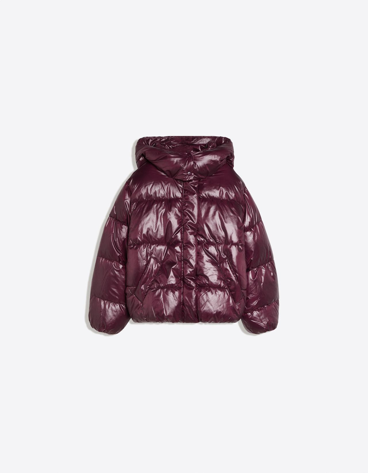Oversize water repellent hooded quilted jacket — Burgundy