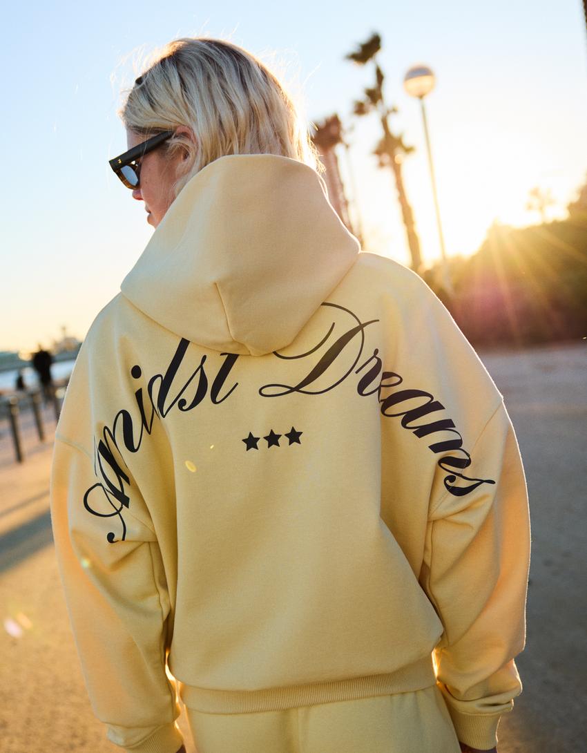 Baskılı kapüşonlu sweatshirt-Sarı