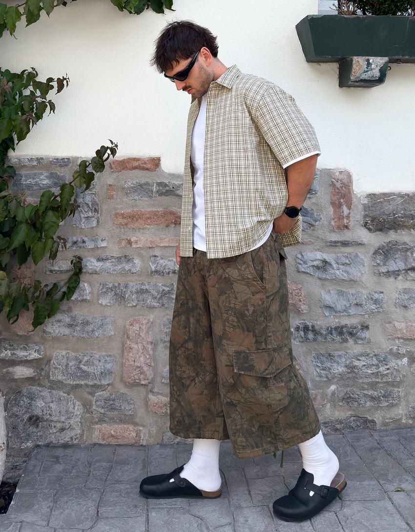 Check short sleeve shirt-Sand