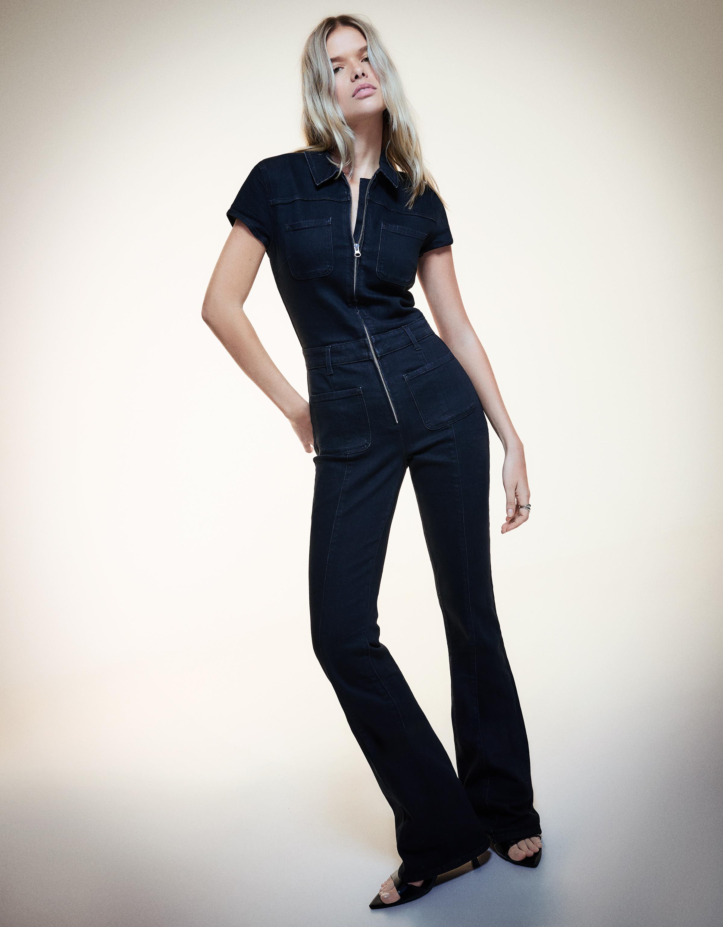Bershka Langer Jeans-Overall Damen Xs Schwarz