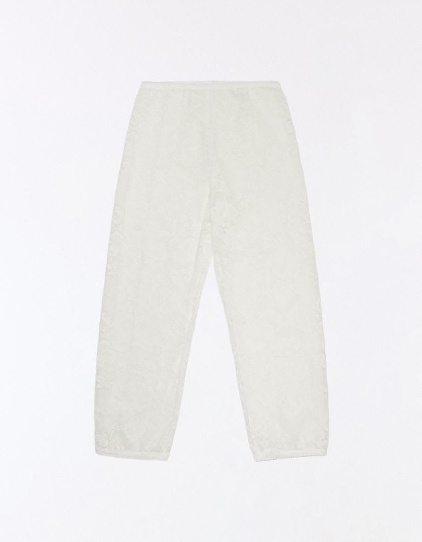 Leggings capri dentelle-Blanc