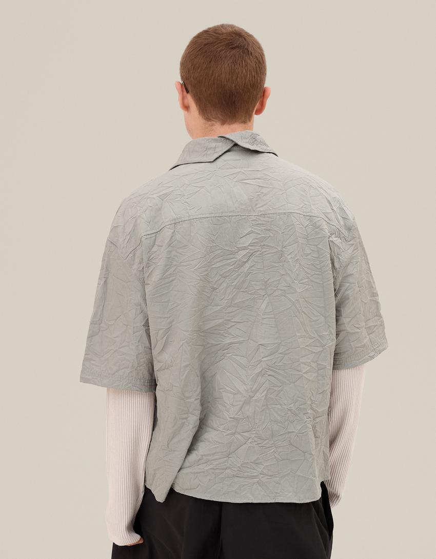 Wrinkle effect short sleeve shirt-Grey