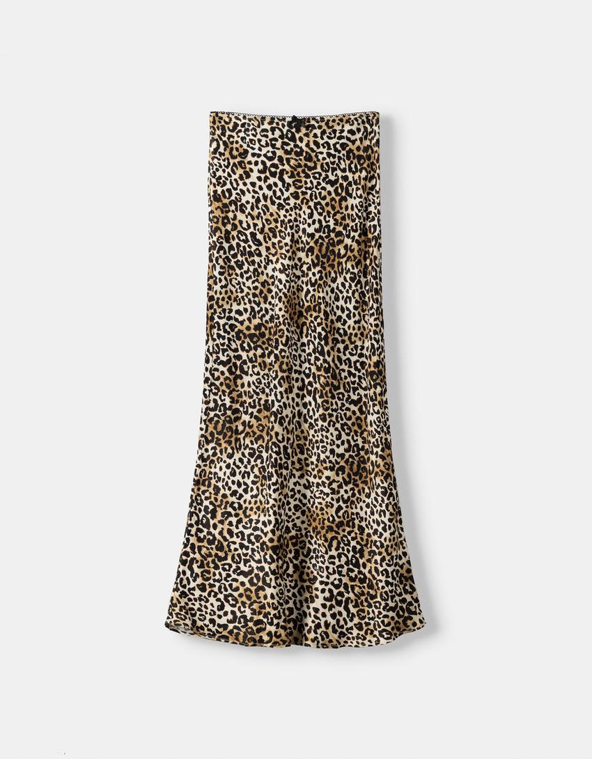 Animal print midi skirt-Brown