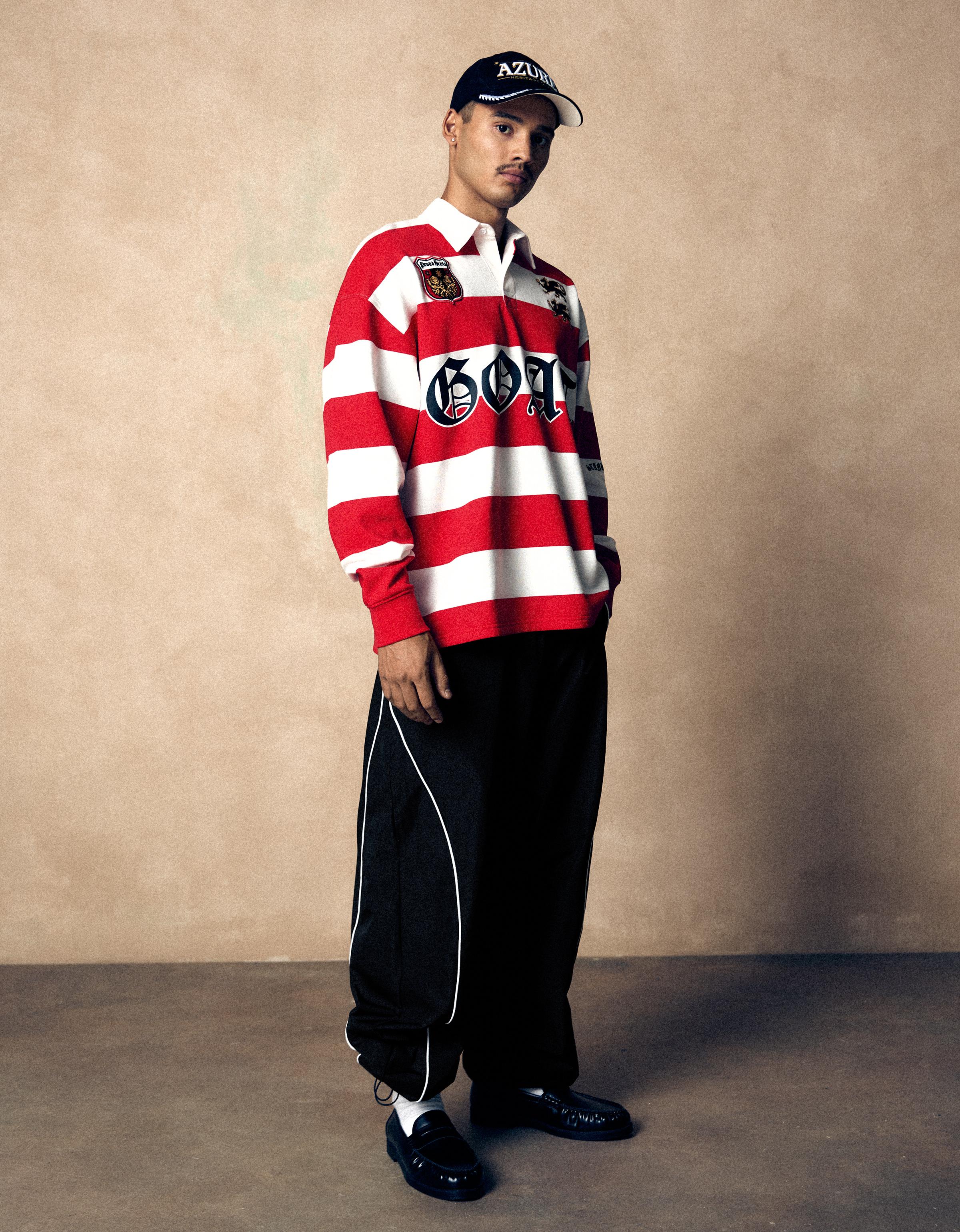 Striped print long sleeve polo shirt — Red