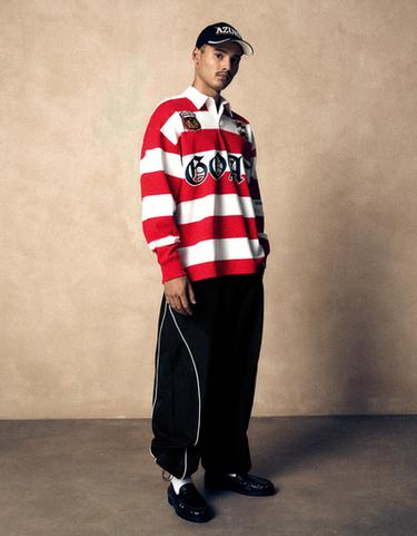 Striped print long sleeve polo shirt — Red 4