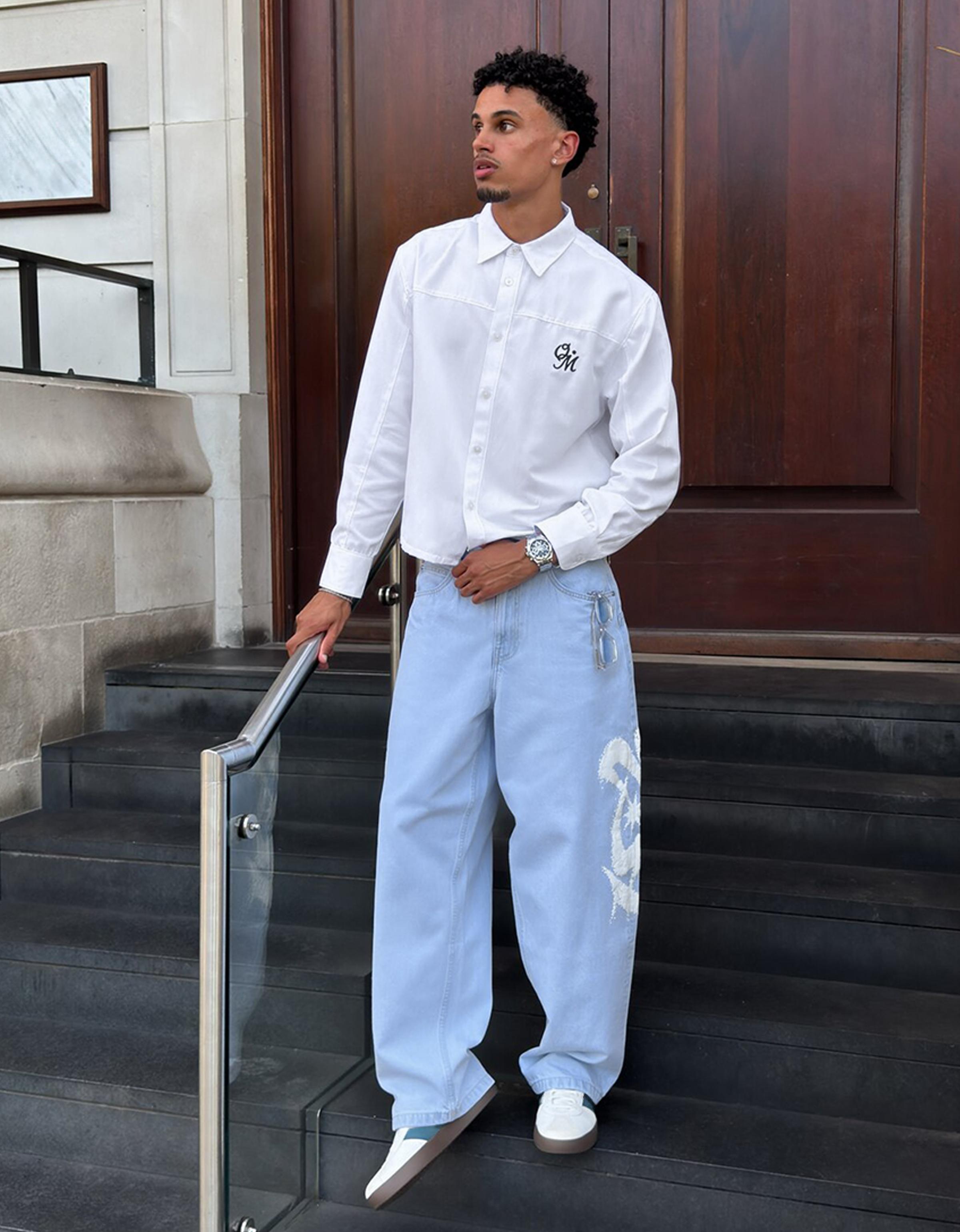 Bershka Yan baskılı super baggy fit jean görsel 6