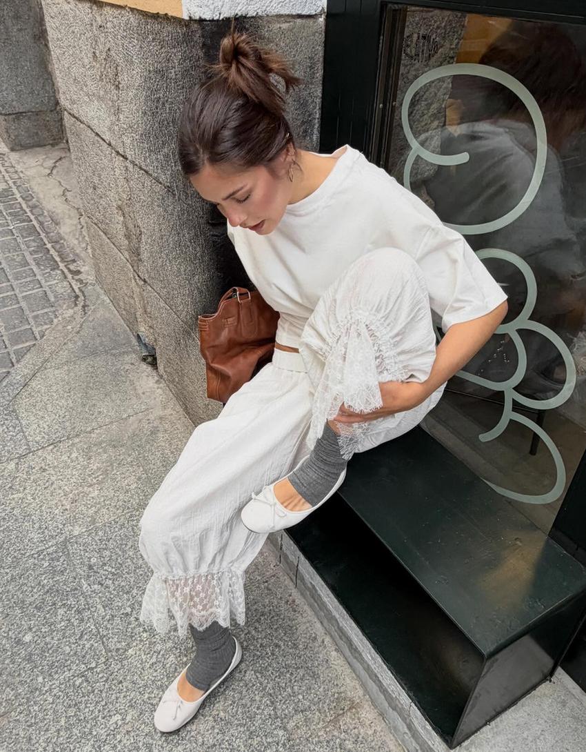 Calça bombacha estilo lingerie-Off-white