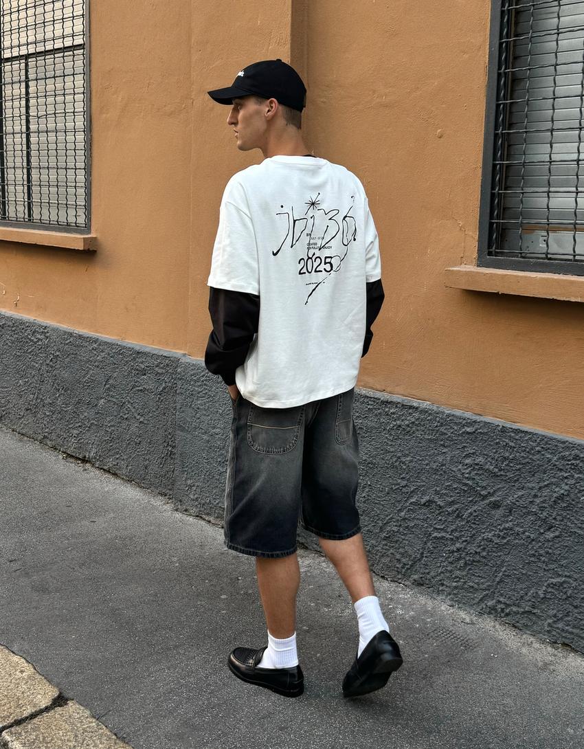 Camiseta manga corta print-Blanco roto-1