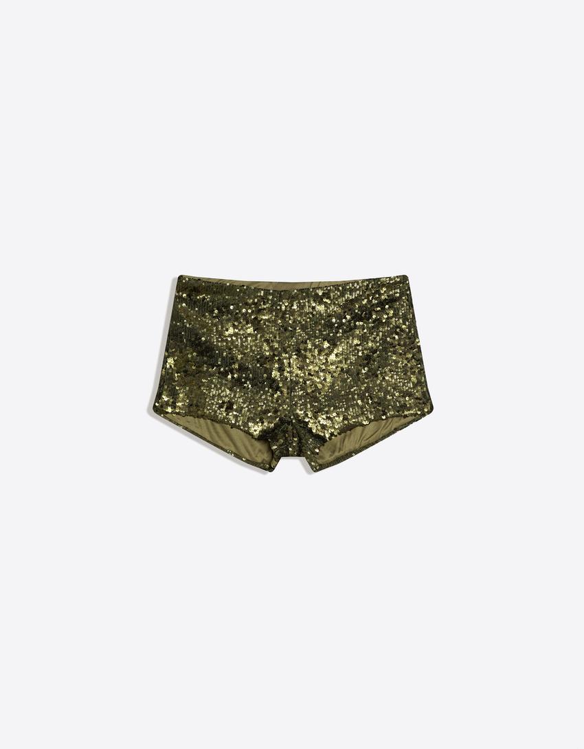 Mini šortky s flitry-Khaki