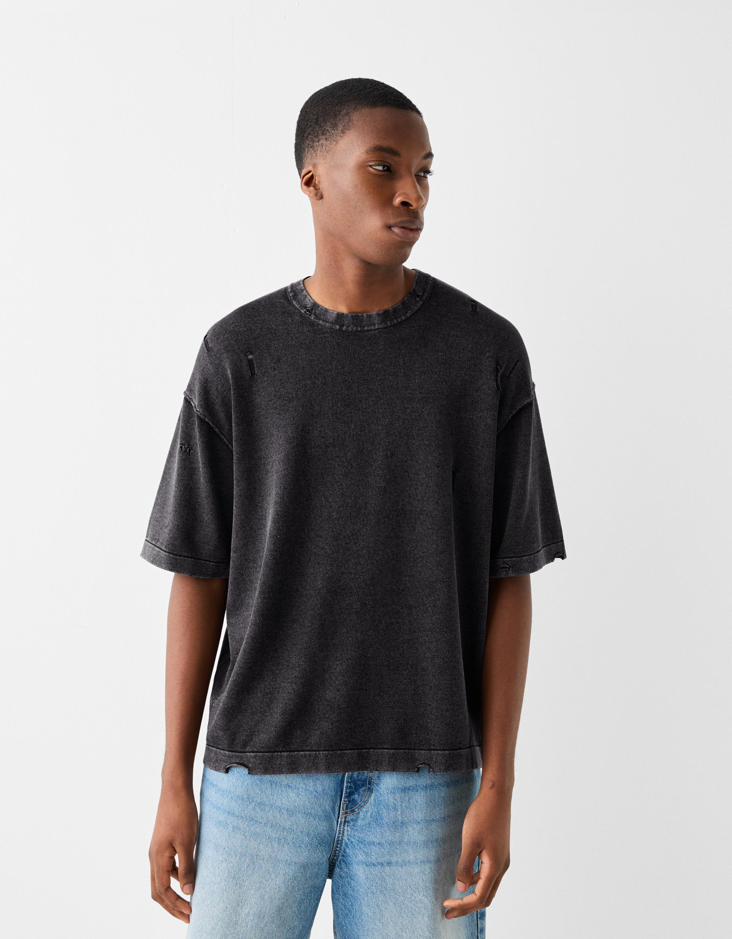 Bershka T-Shirt Im Washed-Look Herren S Schwarz