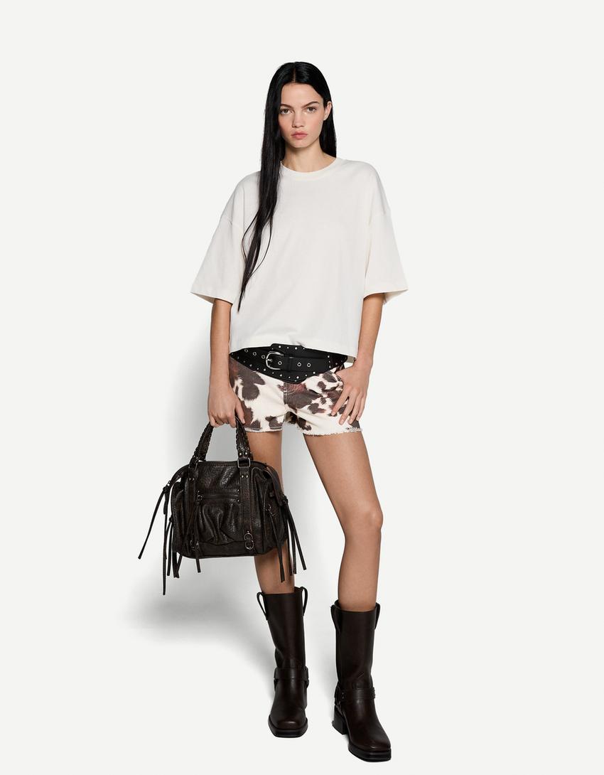 Shorts mit Animalprint-Braun-0