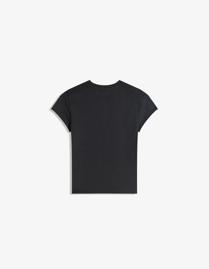 Camiseta KPop Demon Hunters Huntr/x manga corta print-Gris