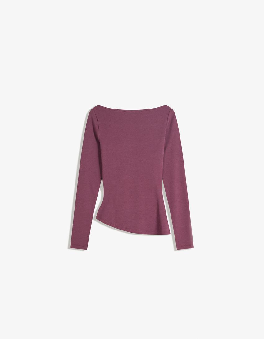 Langærmet, asymmetrisk T-shirt-Violet-4