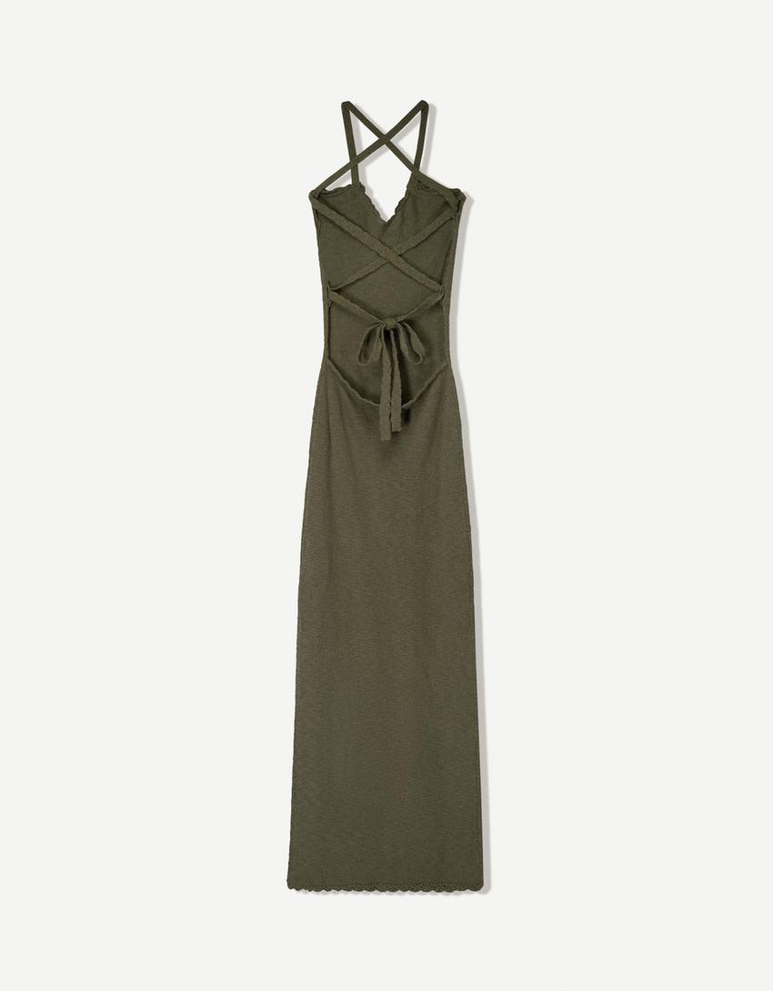 Robe midi rustique crochet-Kaki-4