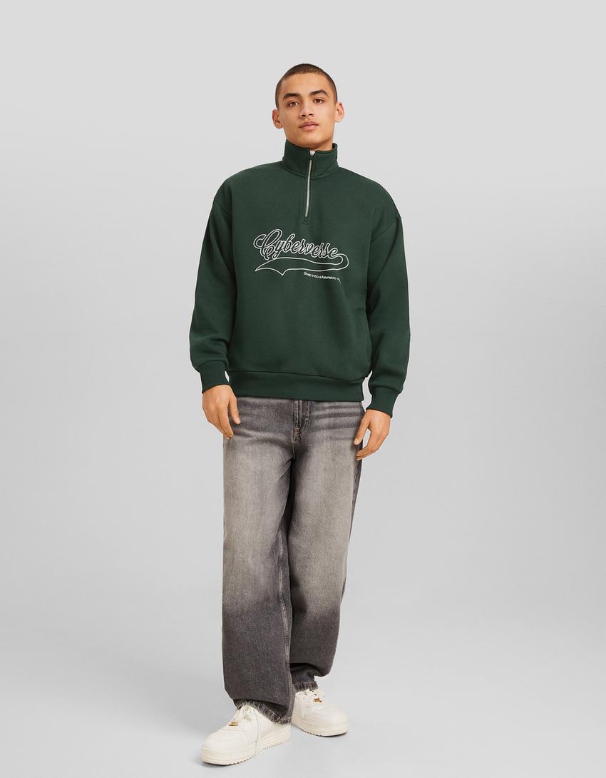 Varsity zip-up hoodie-Green