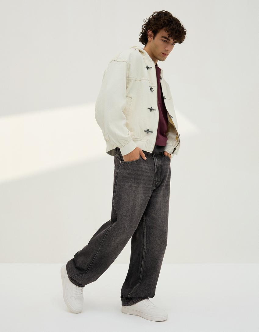Jeans baggy-Cinzento-escuro