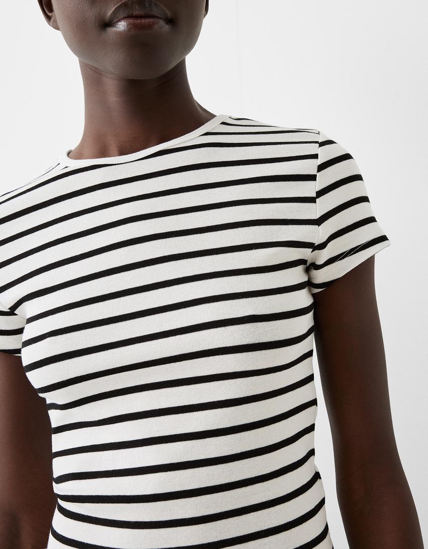 T-shirt de manga curta decote redondo-Branco / Preto-5