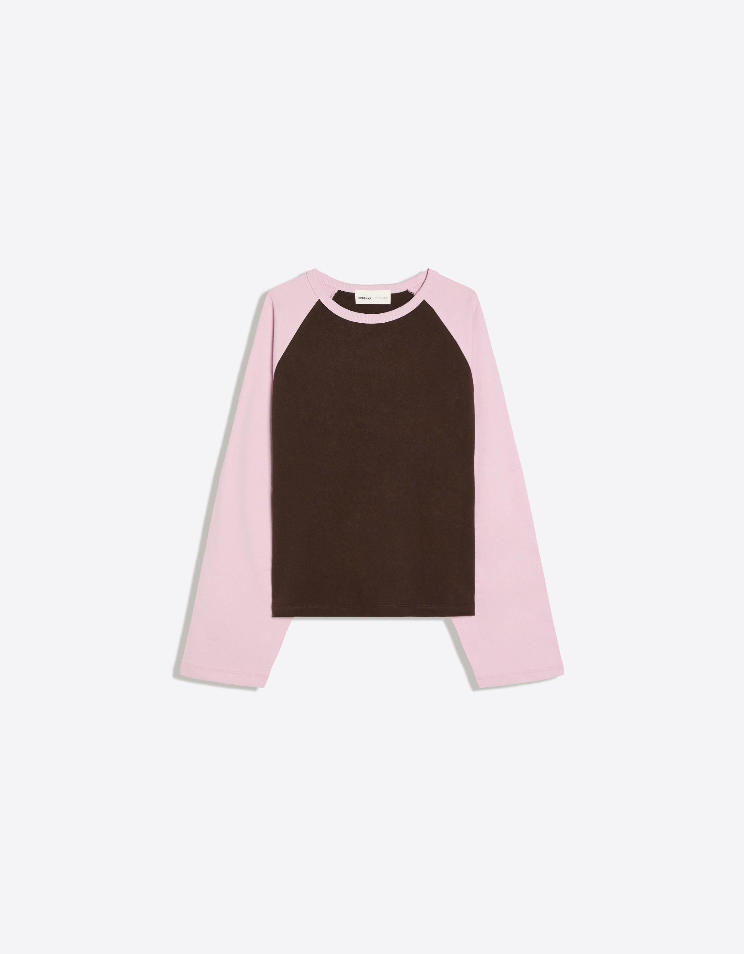 Bershka Camiseta Manga Larga Ranglan Mujer Marrón