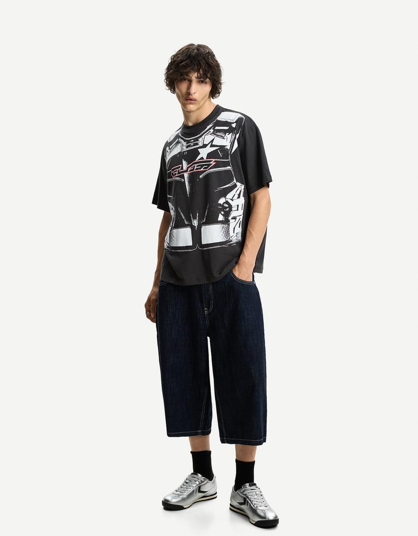 T-shirt manches courtes imprimé-Noir-3