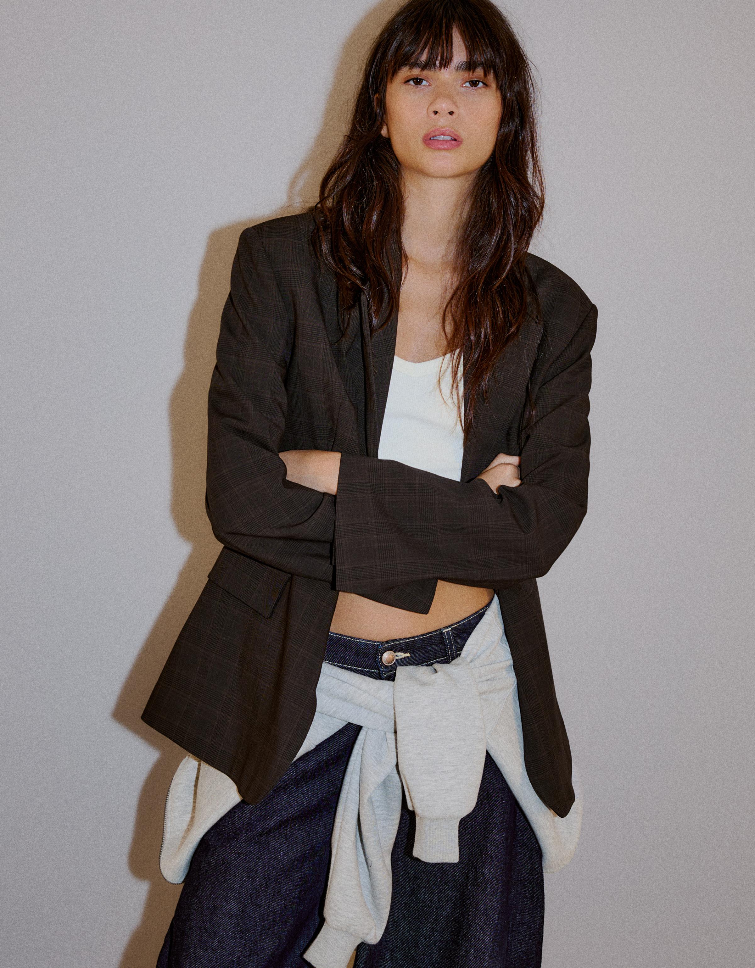 Tailored check blazer — Brown