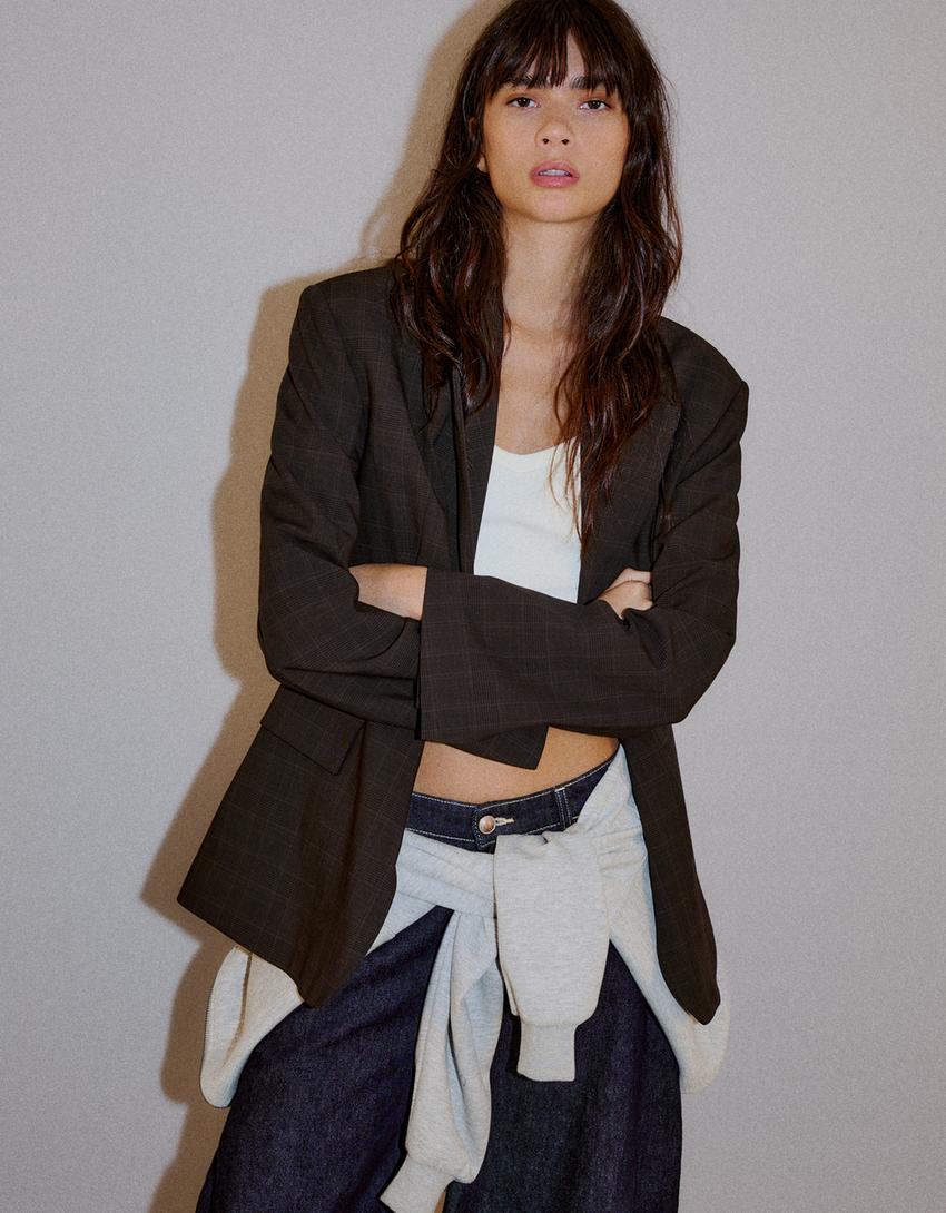 Taillierter Blazer mit Karomuster-Braun