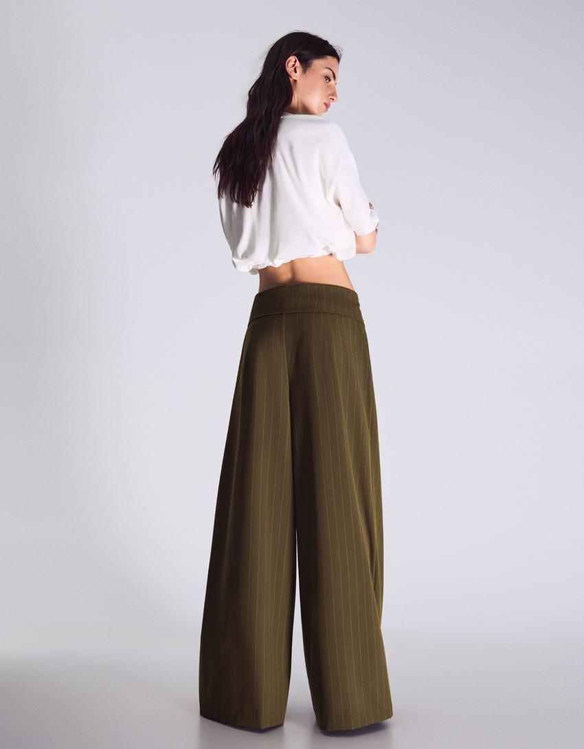 Pantalón pinzas cintura vuelta-Kaki