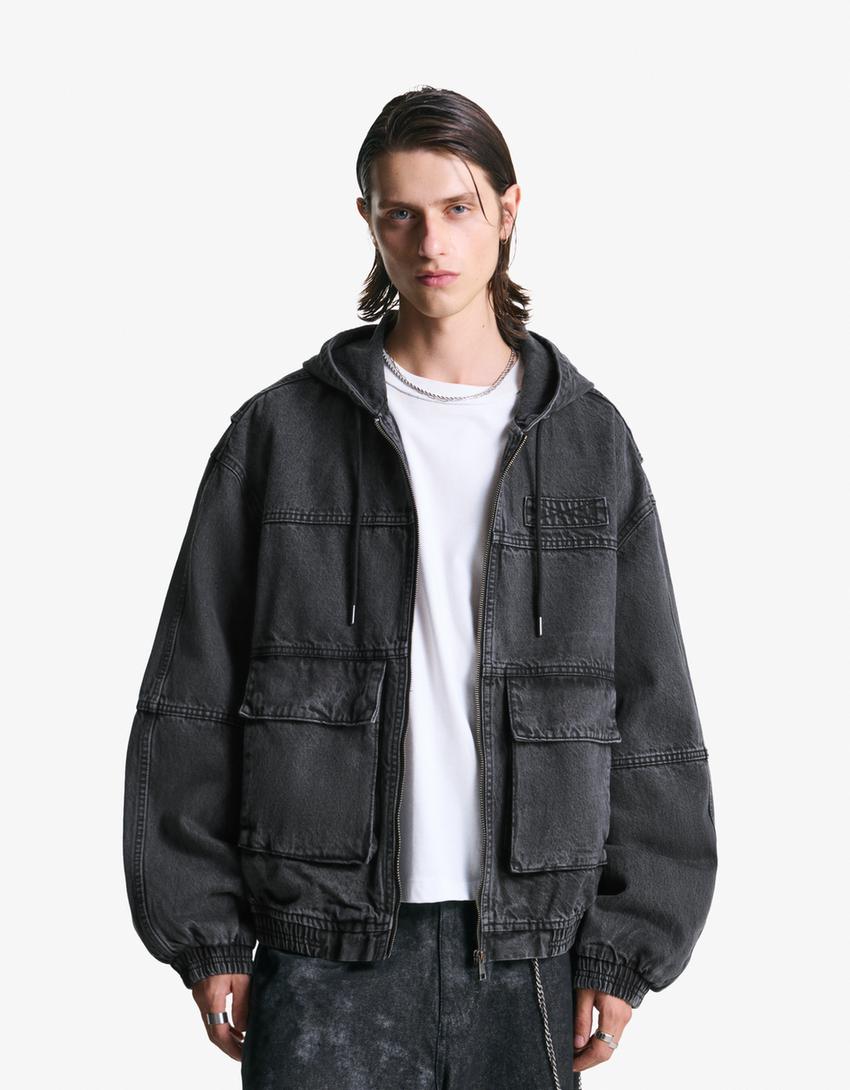 Faded hooded jacket-Black-0