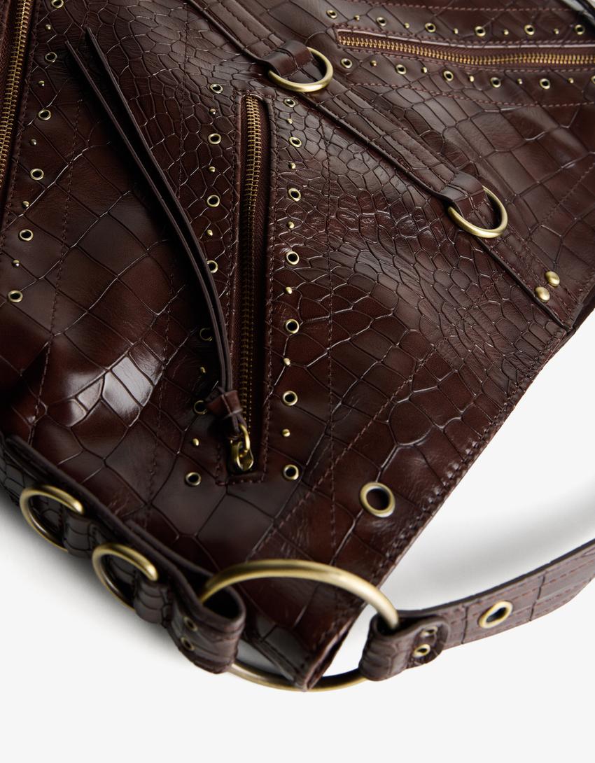 Sac maxi similicuir clous-Marron