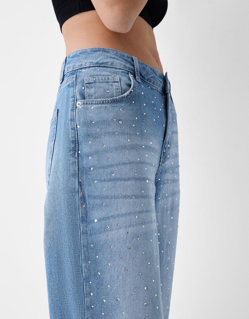 Baggy jeans with rhinestones-Light blue-5