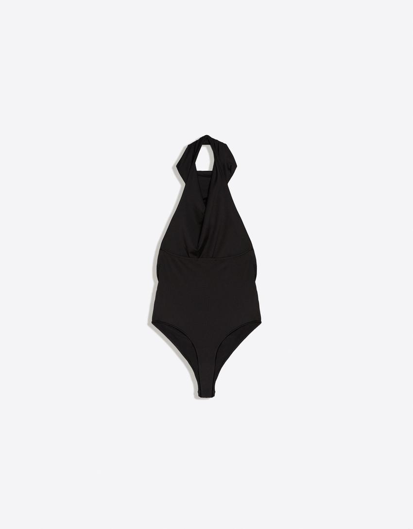 Halter neck bodysuit-Black