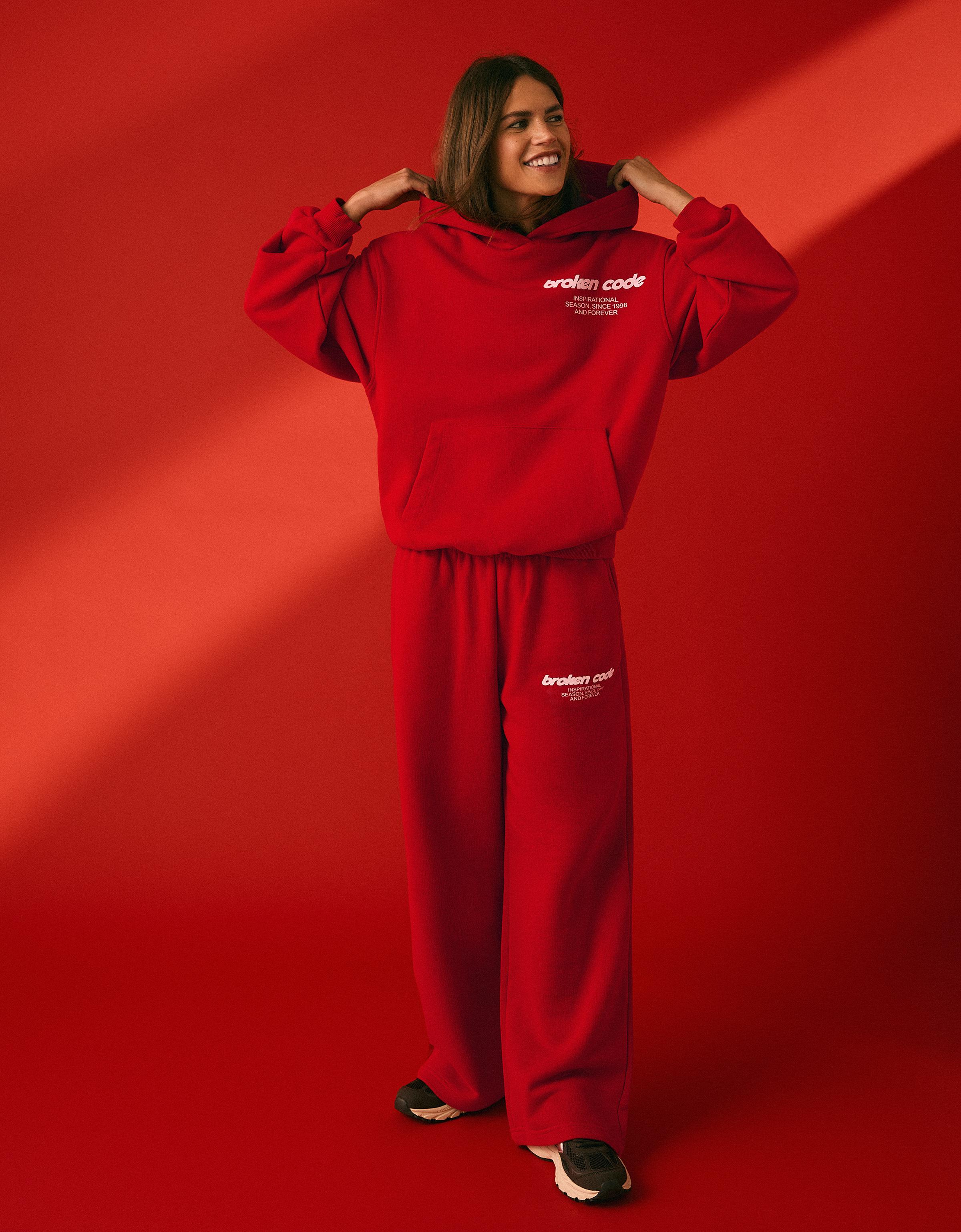 Bershka Jogginghose Mit Weitem Bein Und Print Damen Xl Rot