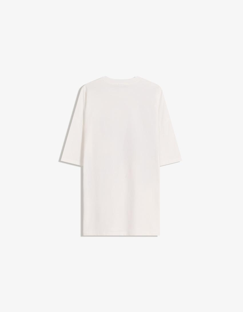 T-shirt manches courtes oversize imprimé-Écru