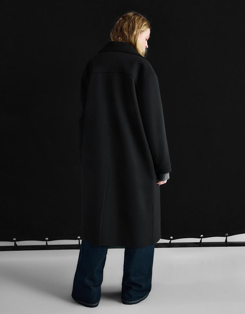 Soft-touch double-breasted jas-Zwart