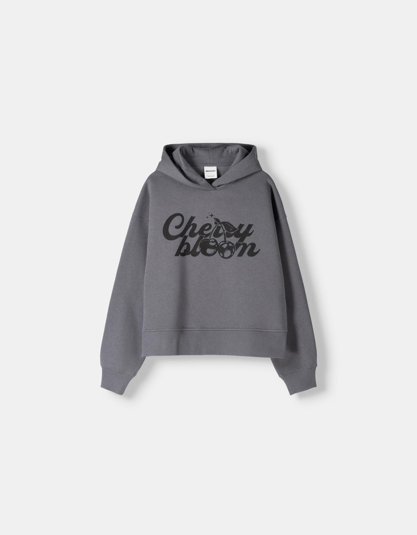 Bershka Hoodie Mit Print Damen S Dunkelgrau günstig online kaufen