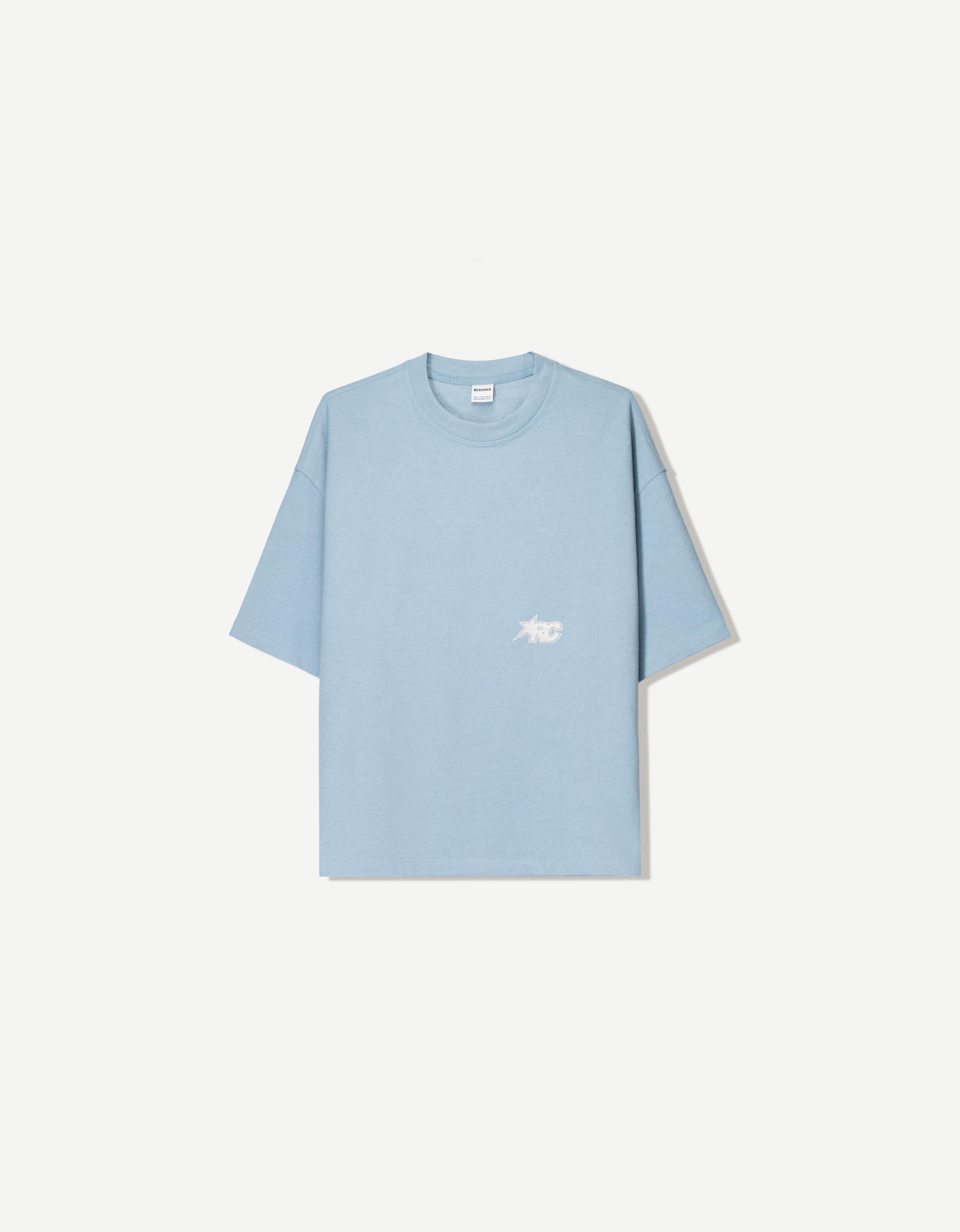 Boxy short sleeve embroidered textured T-shirt - T-shirts