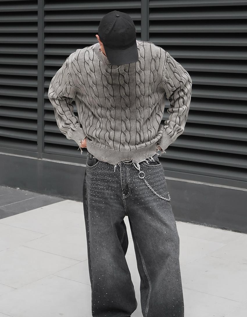 Cableknit sweater-Grey