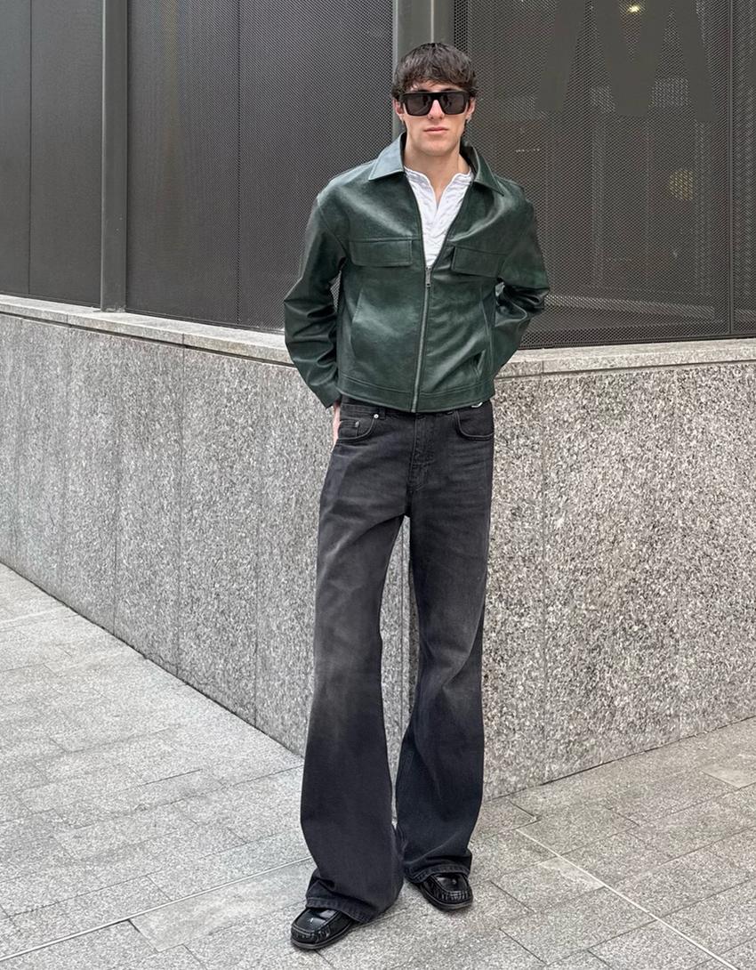 Veste boxy similicuir-Vert