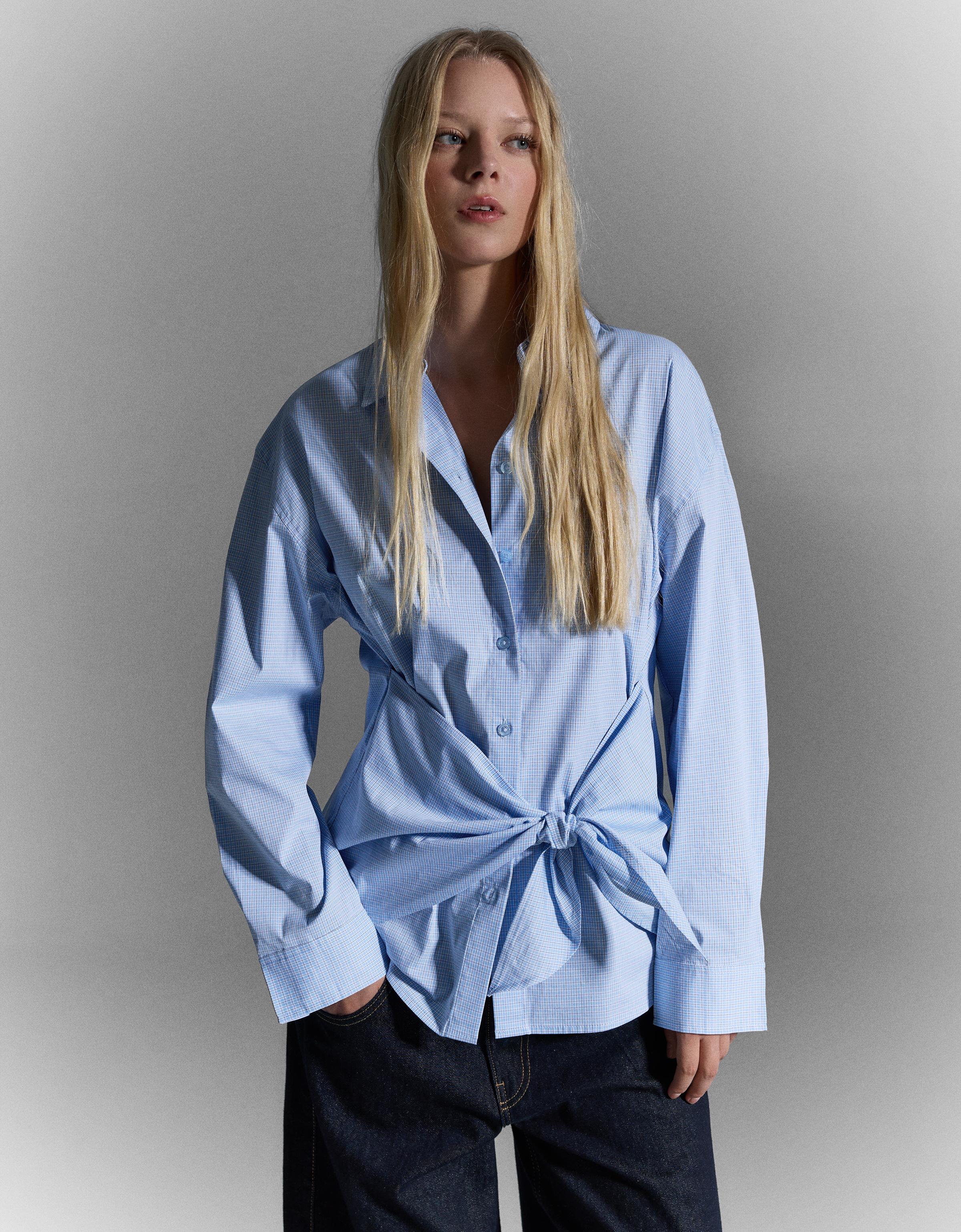 Oversize poplin shirt with bow