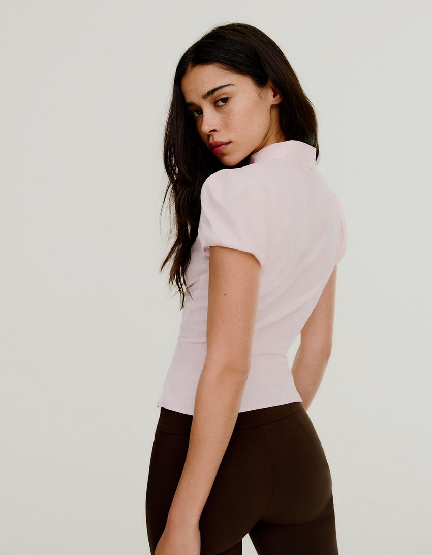 Camisa manga corta cuello bobo-Rosa