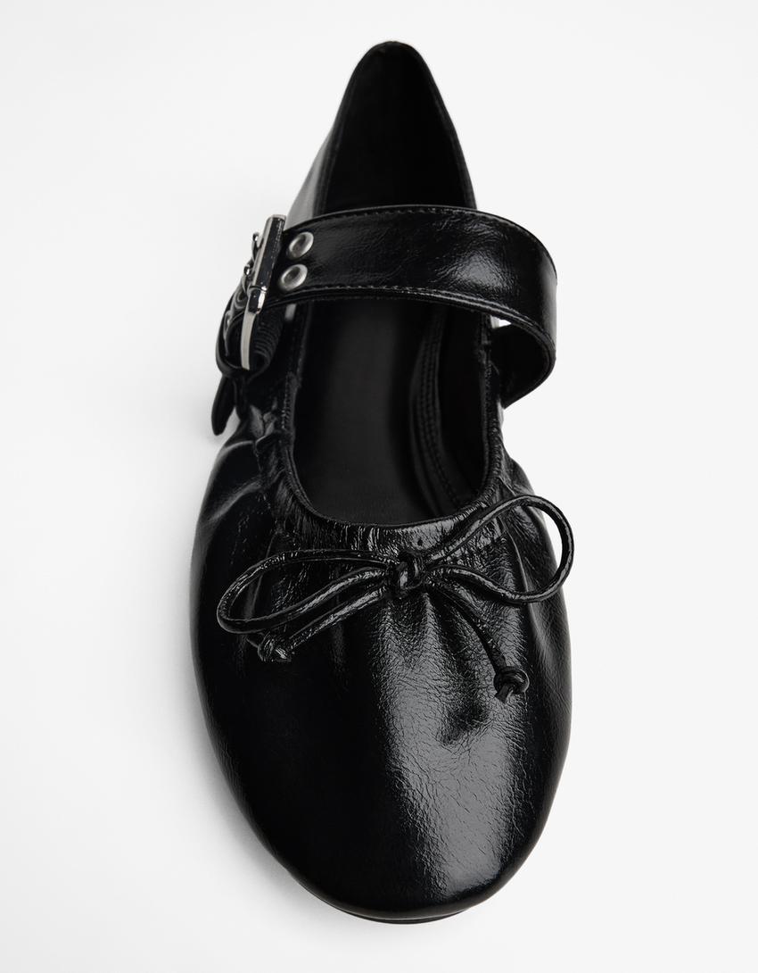 Buckled ballet flats-BLACK-2