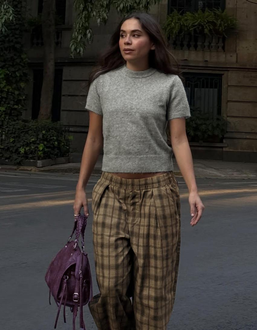 Pullover mit kurzen Ärmeln und Rundausschnitt-Grau