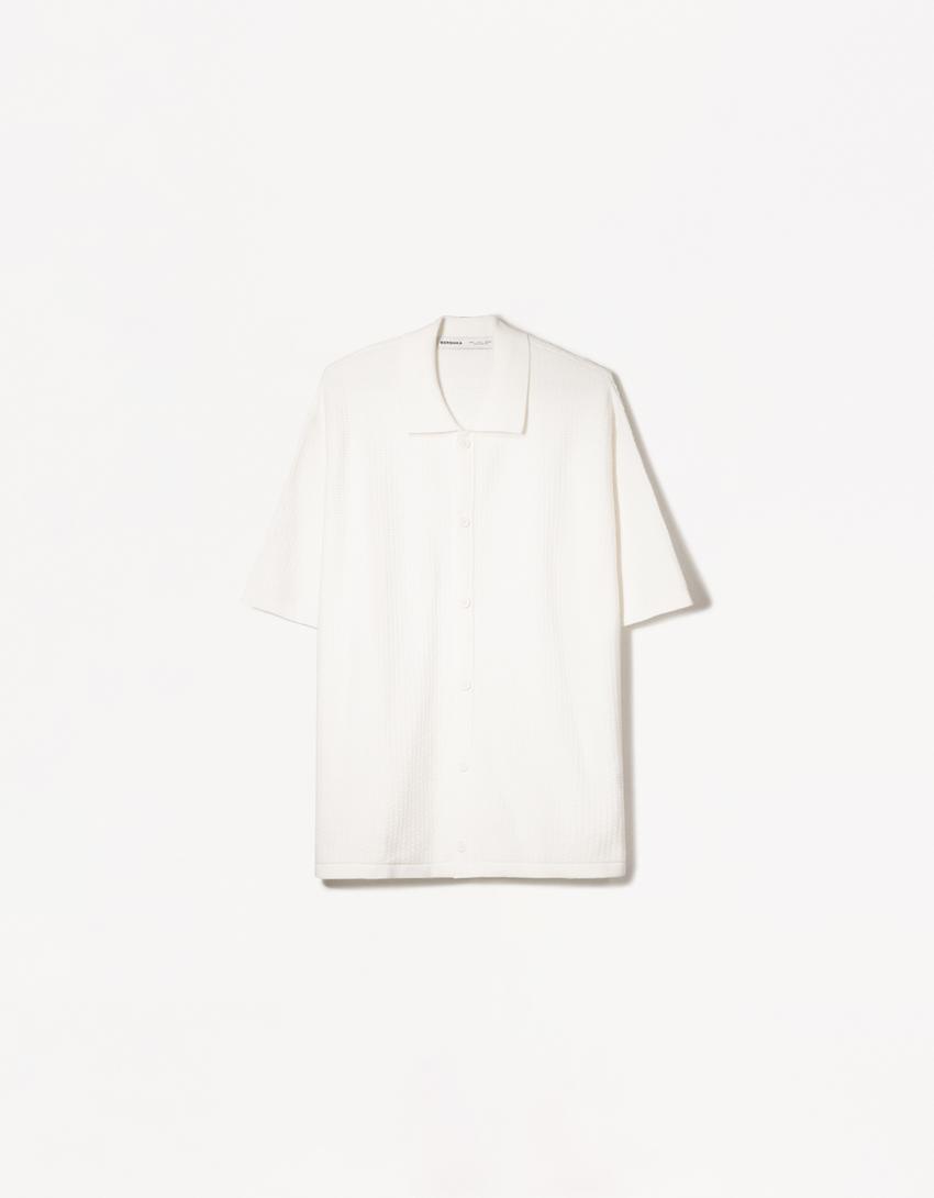 Textured short sleeve shirt-White