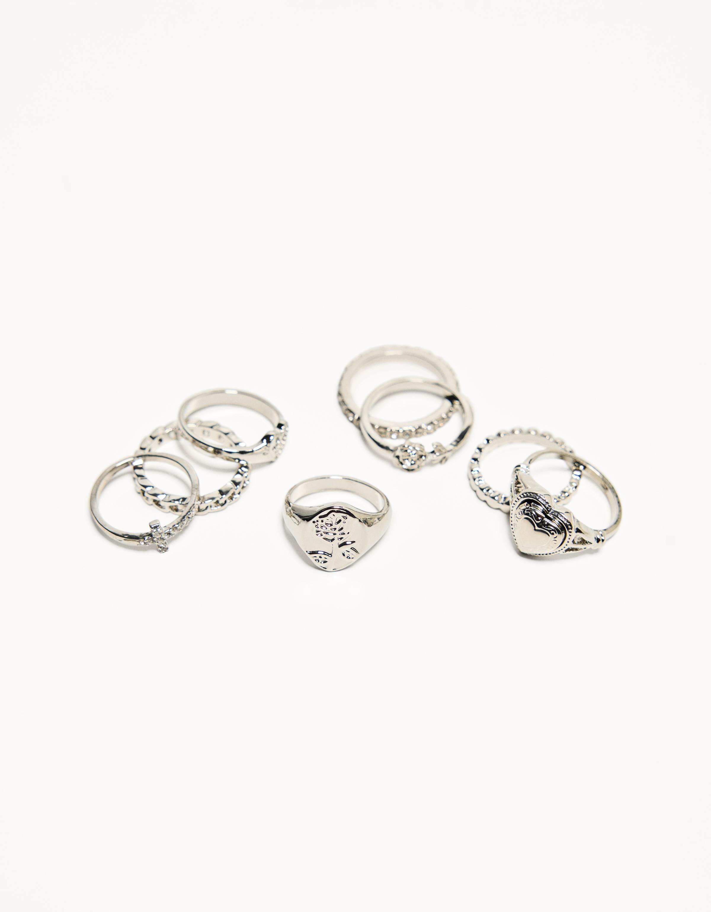 Bershka 3er-Pack Ringe Mit Kunstperlen Damen S Silber